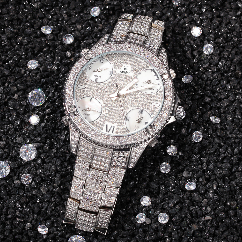 Nouveau Plein de Diamants Grand Cadran Hip-hop Hommes de Montres