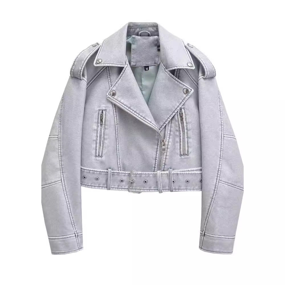 Veste en cuir dégradé lavable pour femme*