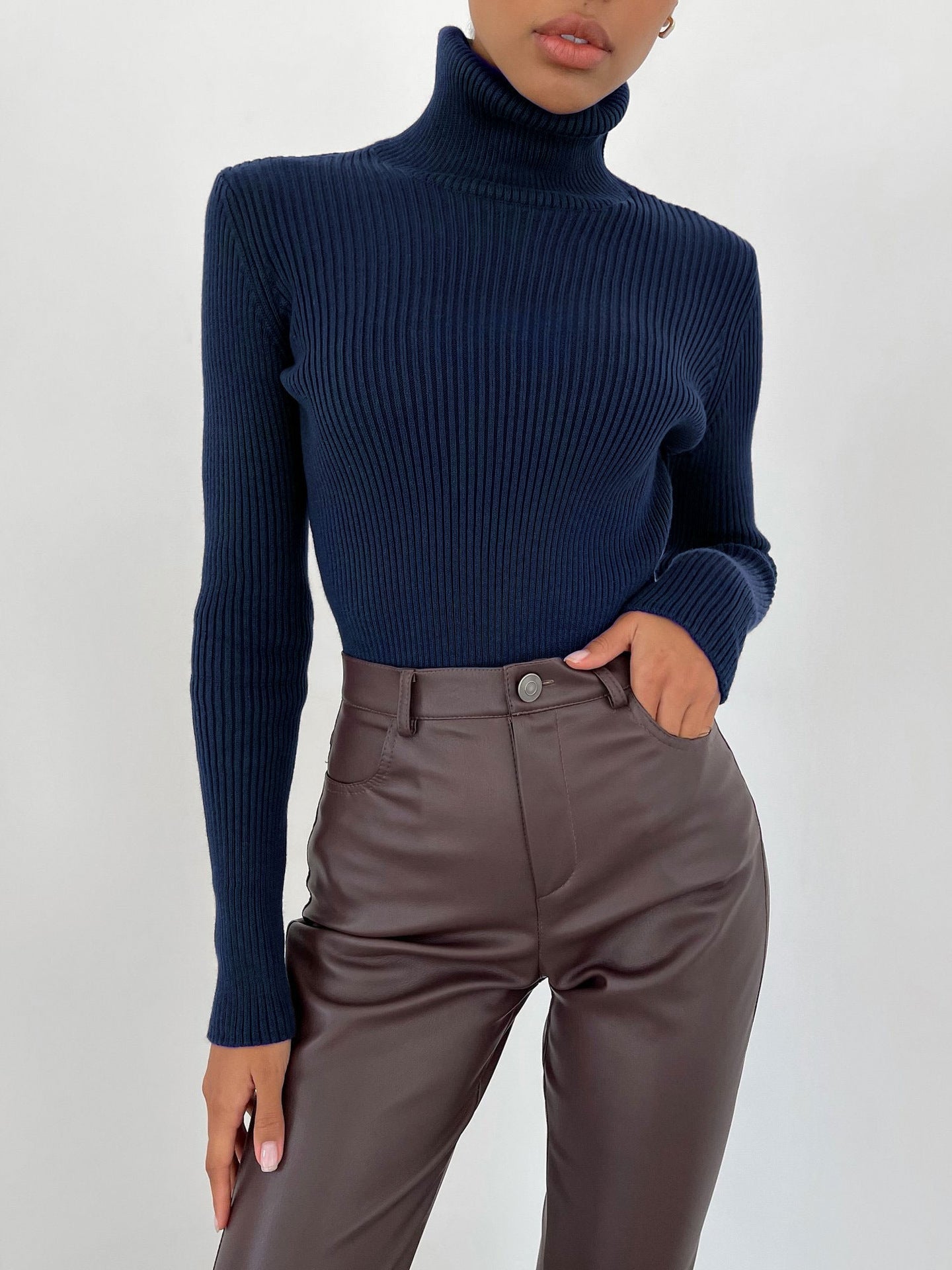 Pull à col roulé en tricot pour femme