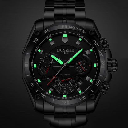 BOYZHE Suisse Certifié Marque Montre En Acier Ceinture Semaine Affichage Lumineux Étanche Mode Sport Hommes Montres Mécaniques