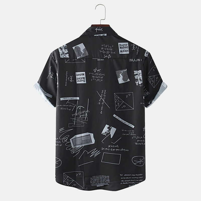 Men'S Casual Shirts Graffiti Fashion Printed Short-Sleeved Shirts Men'S Lapel Shirts