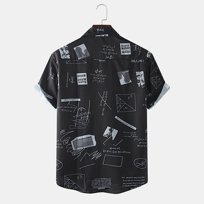 Men'S Casual Shirts Graffiti Fashion Printed Short-Sleeved Shirts Men'S Lapel Shirts