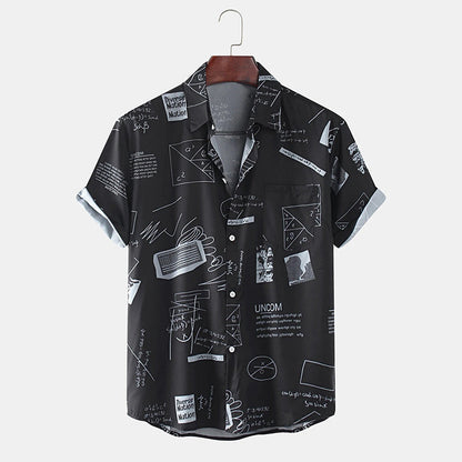 Men'S Casual Shirts Graffiti Fashion Printed Short-Sleeved Shirts Men'S Lapel Shirts