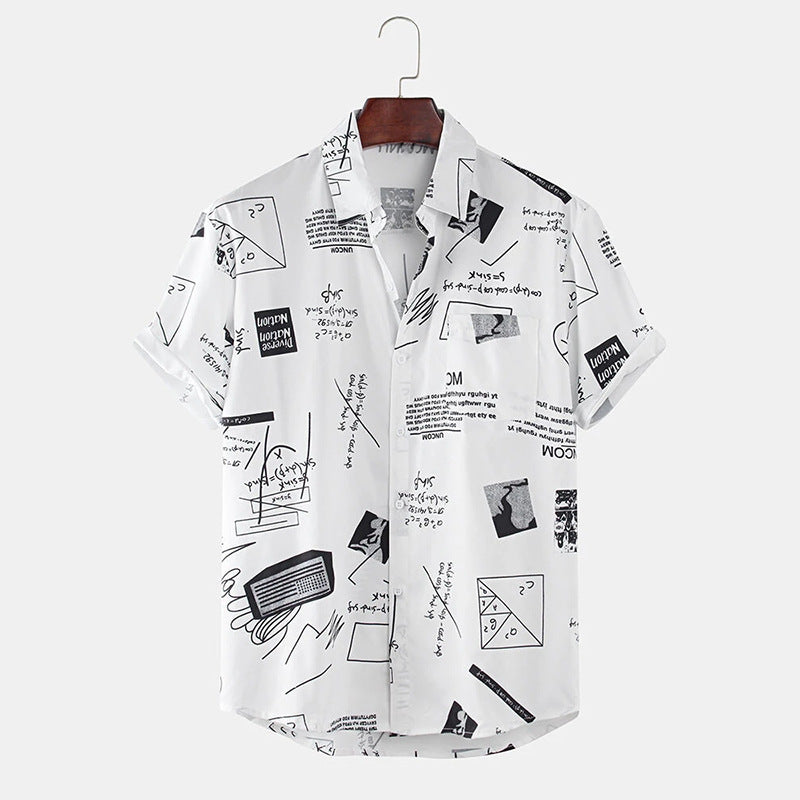 Men'S Casual Shirts Graffiti Fashion Printed Short-Sleeved Shirts Men'S Lapel Shirts