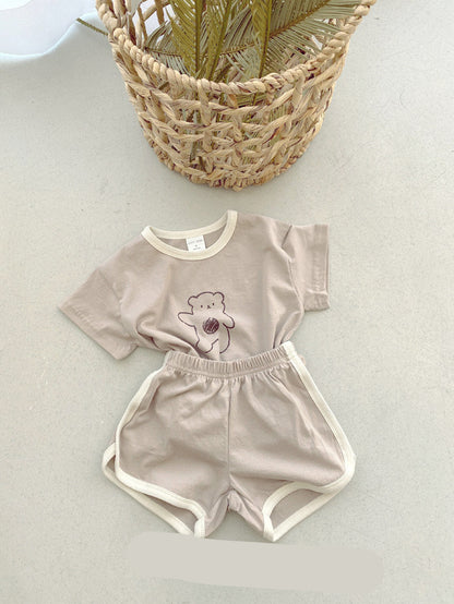 Costume deux pièces en coton pour bébé ours, confort pour bébés et tout-petits