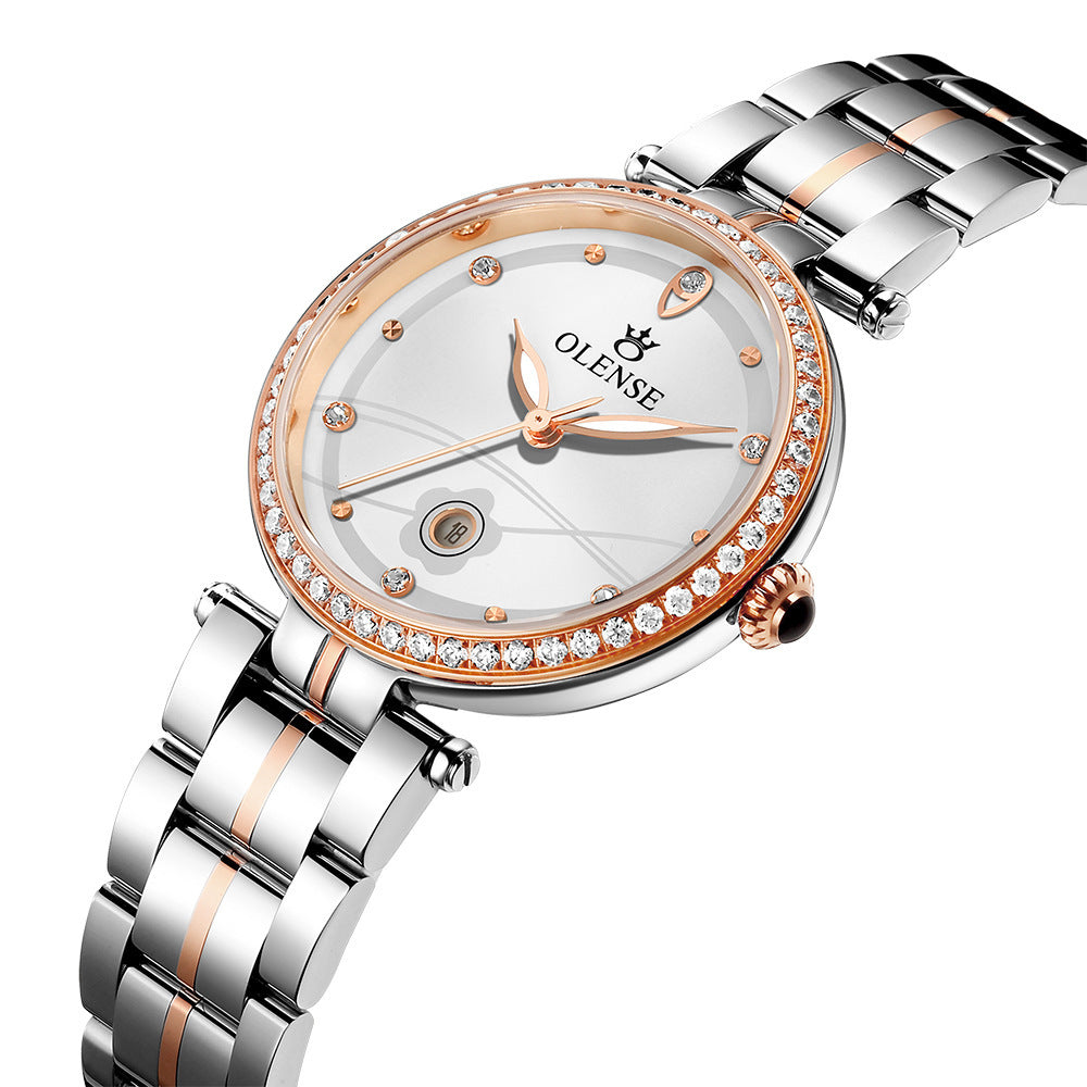 Montre À Quartz En Acier Inoxydable Montre Femme Calendrier