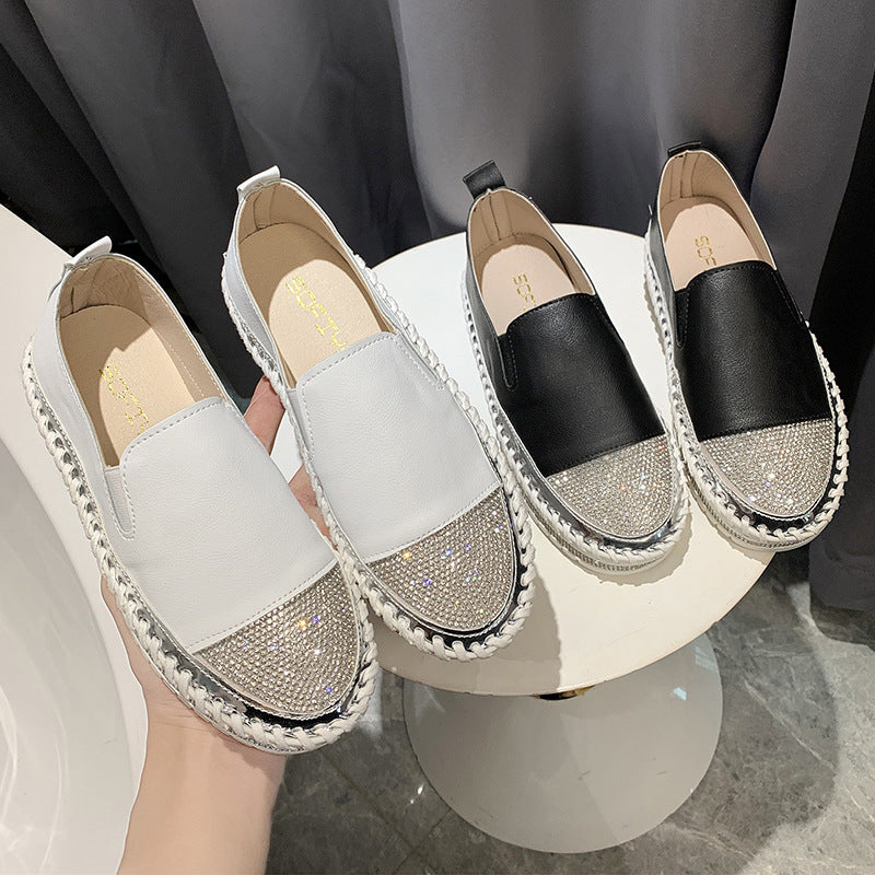 Diamond Flat Loafers For Leisure Heightening