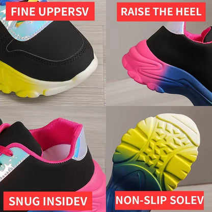 Chaussures de sport de couleur arc-en-ciel, chaussures de sport à lacets et à la mode | chaussures de marche légères et décontractées | style INS | pour femmes