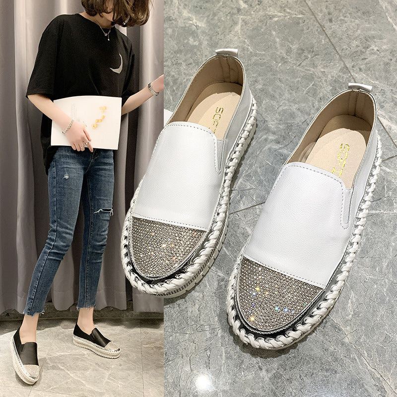 Diamond Flat Loafers For Leisure Heightening