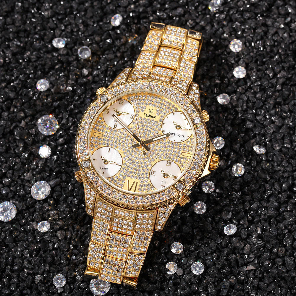 Nouveau Plein de Diamants Grand Cadran Hip-hop Hommes de Montres