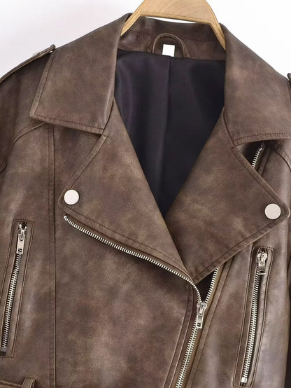 Veste en cuir dégradé lavable pour femme