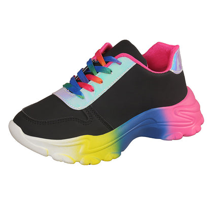 Chaussures de sport de couleur arc-en-ciel, chaussures de sport à lacets et à la mode | chaussures de marche légères et décontractées | style INS | pour femmes