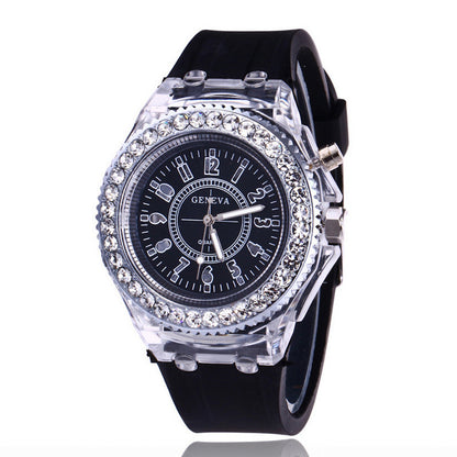 LED Lumineux Montres Genève Femmes Quartz Montre Femmes Dames Silicone Bracelet Montres