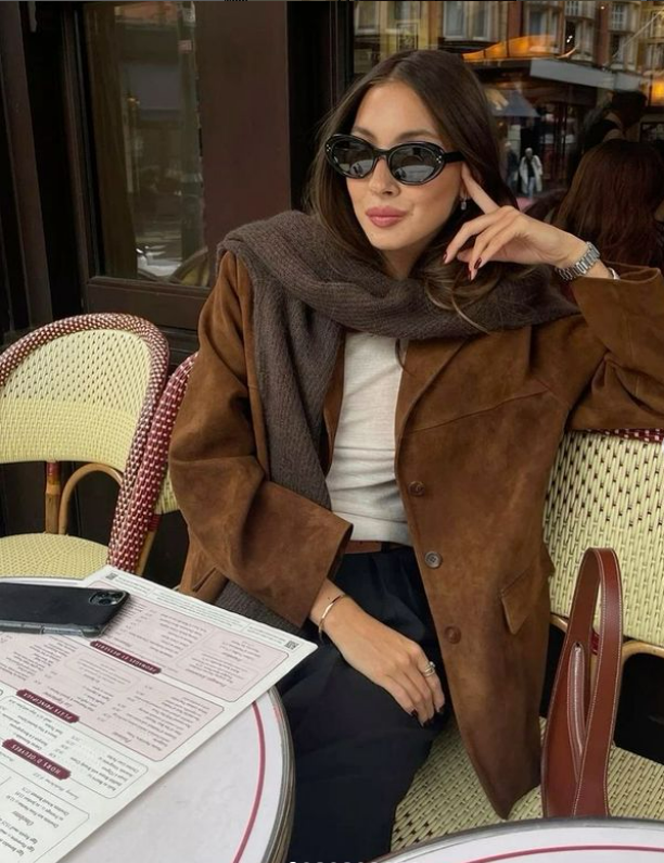 Veste à revers marron pour femme, mode artistique rétro, avec poches 2024