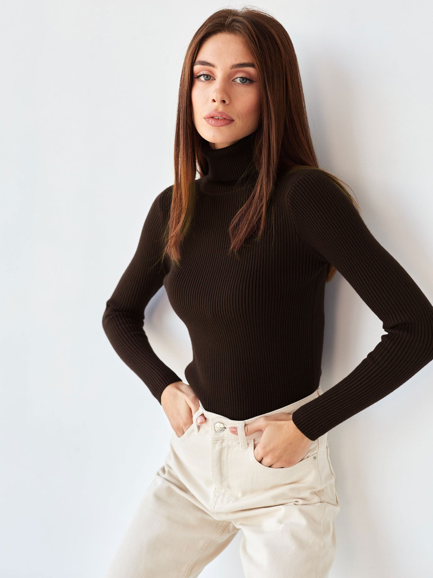 Pull à col roulé en tricot pour femme