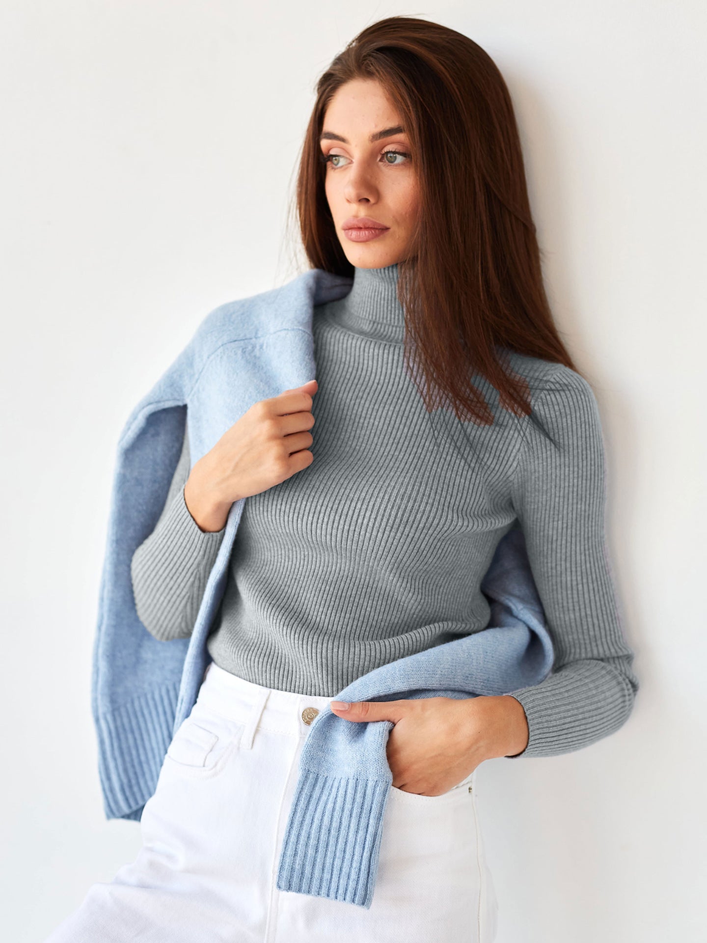 Pull à col roulé en tricot pour femme