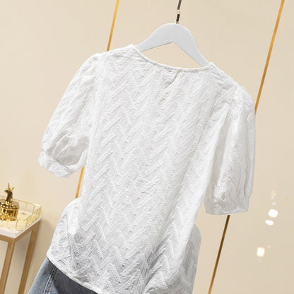 Coton Brodé Manches Bouffantes Shirt Tops Femmes Blanc Chemises Pour Femmes