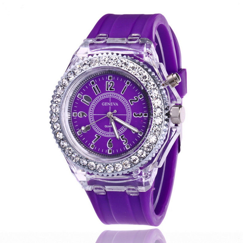 LED Lumineux Montres Genève Femmes Quartz Montre Femmes Dames Silicone Bracelet Montres