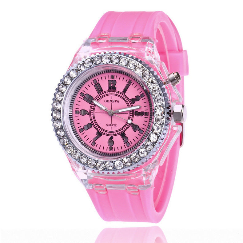 LED Lumineux Montres Genève Femmes Quartz Montre Femmes Dames Silicone Bracelet Montres