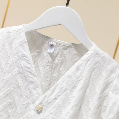 Coton Brodé Manches Bouffantes Shirt Tops Femmes Blanc Chemises Pour Femmes