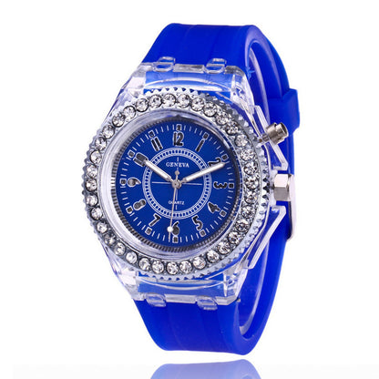 LED Lumineux Montres Genève Femmes Quartz Montre Femmes Dames Silicone Bracelet Montres